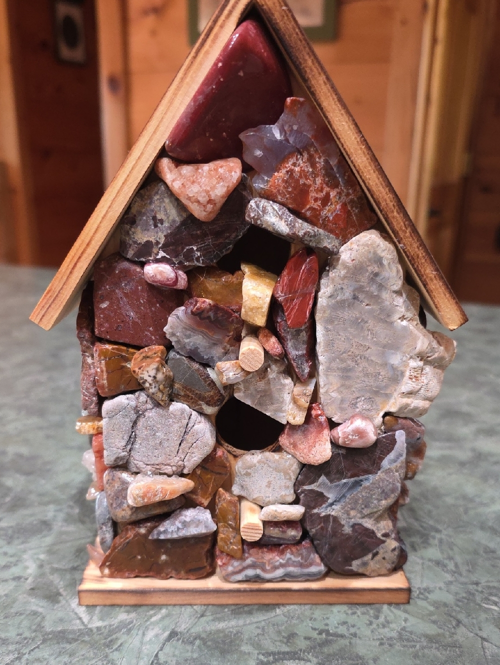 Stone Mosaic Birdhouse - Multi-Color Natural Stone